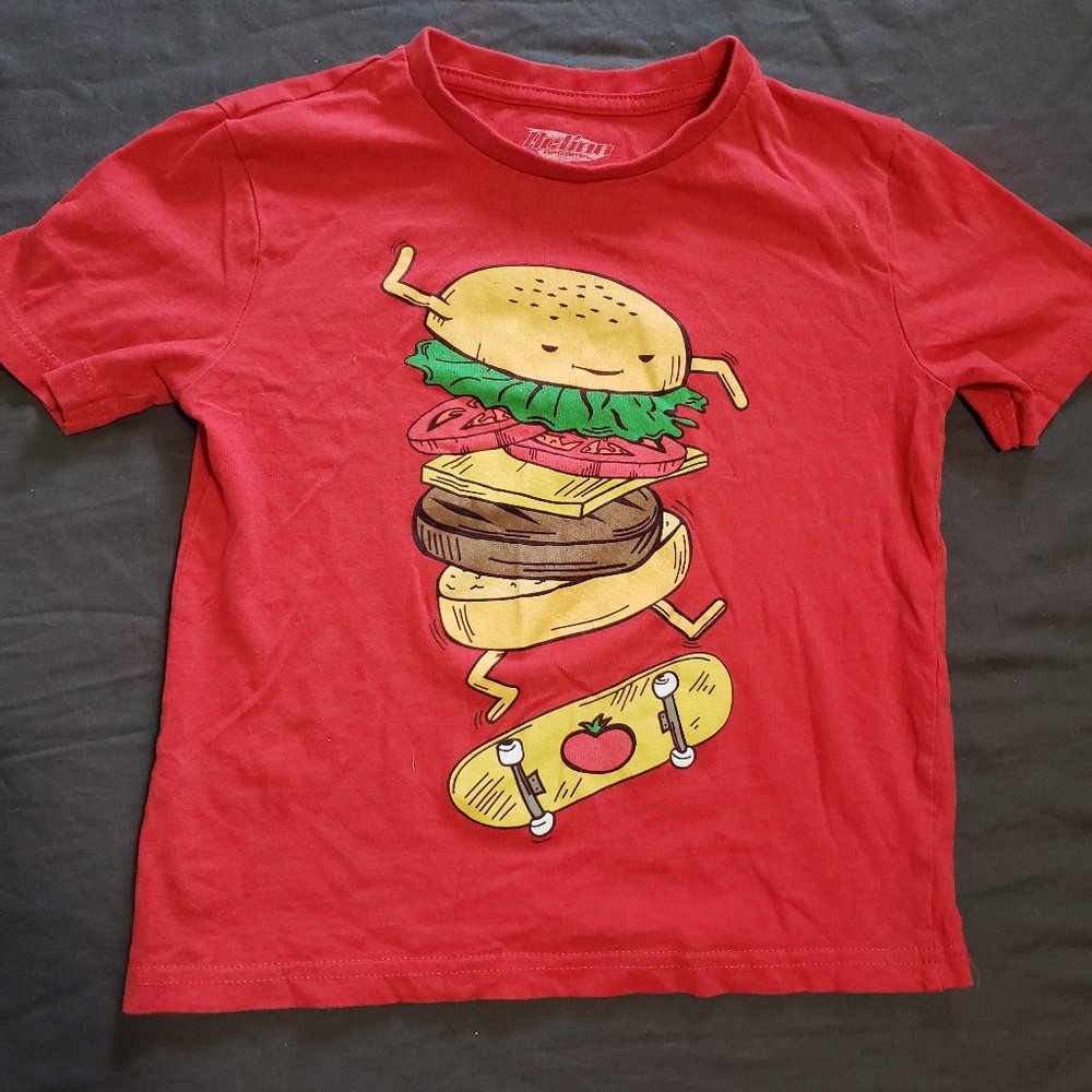 Skater Graphic T-Shirt Kickflip Burger Action Apparel Size 5 100% Cotton